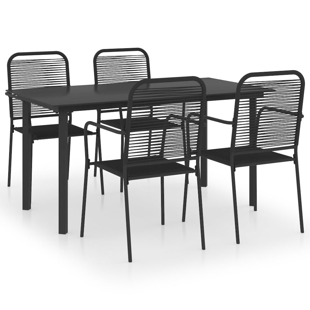 Garden Dining Set Black Powder-coated steel, glass, cotton rope. Picture 2