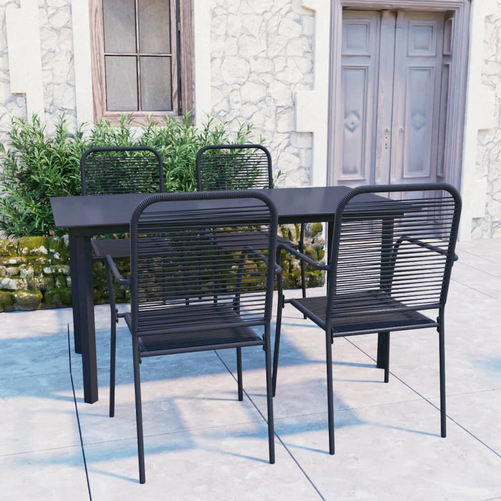 Garden Dining Set Black Powder-coated steel, glass, cotton rope. Picture 1