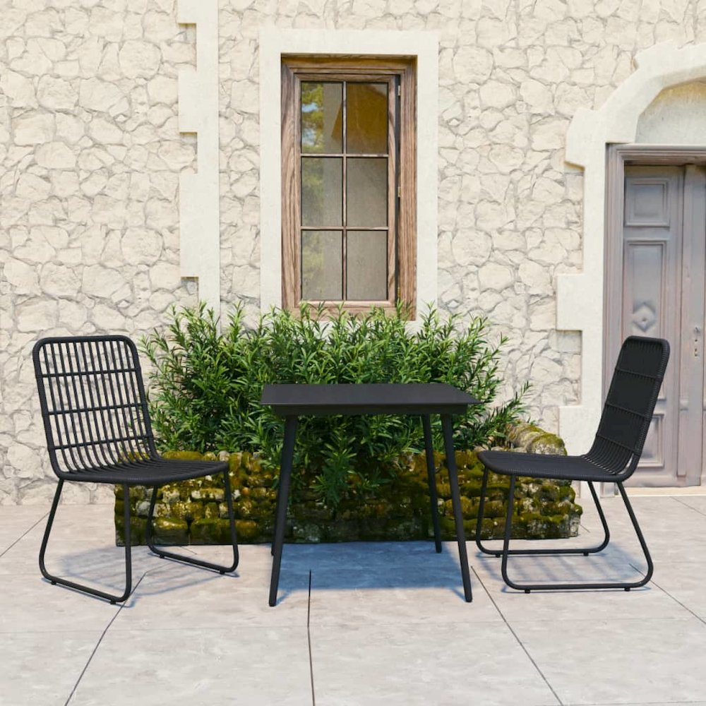 Dining Set Black Poly rattan, powder-coated steel, glass 31.5 in. Picture 1