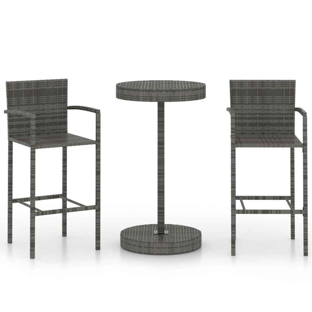Garden Bar Set Grey PE rattan, powder-coated steel 3 Piece. Picture 2