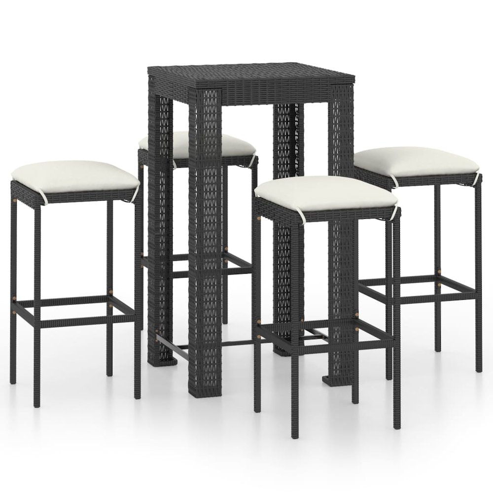 Garden Bar Set Black PE rattan, powder-coated steel, polyester. Picture 2