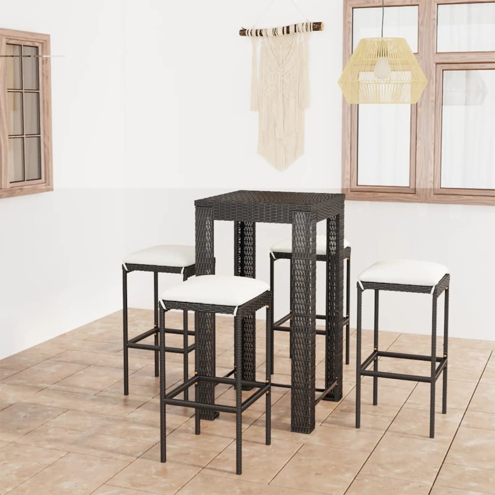Garden Bar Set Black PE rattan, powder-coated steel, polyester. Picture 1