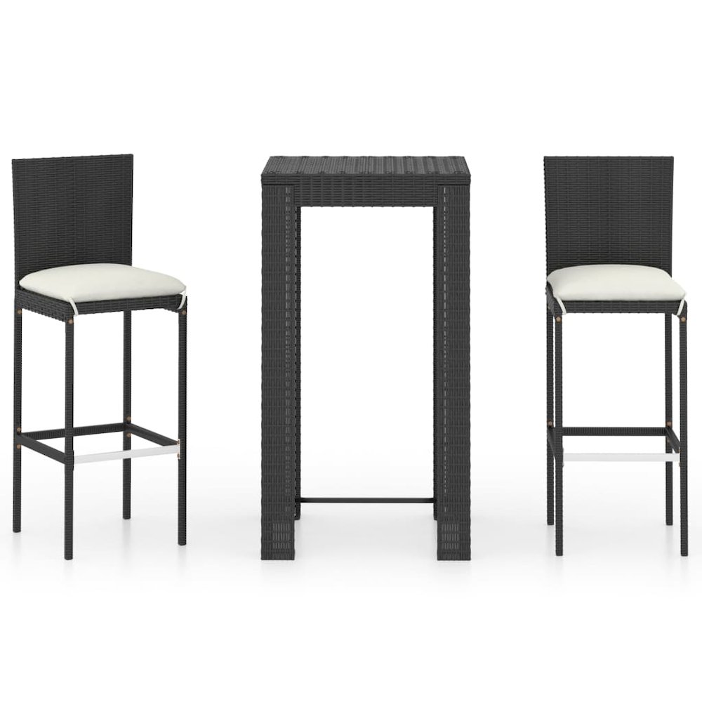 Garden Bar Set Black PE rattan, powder-coated steel, polyester. Picture 2