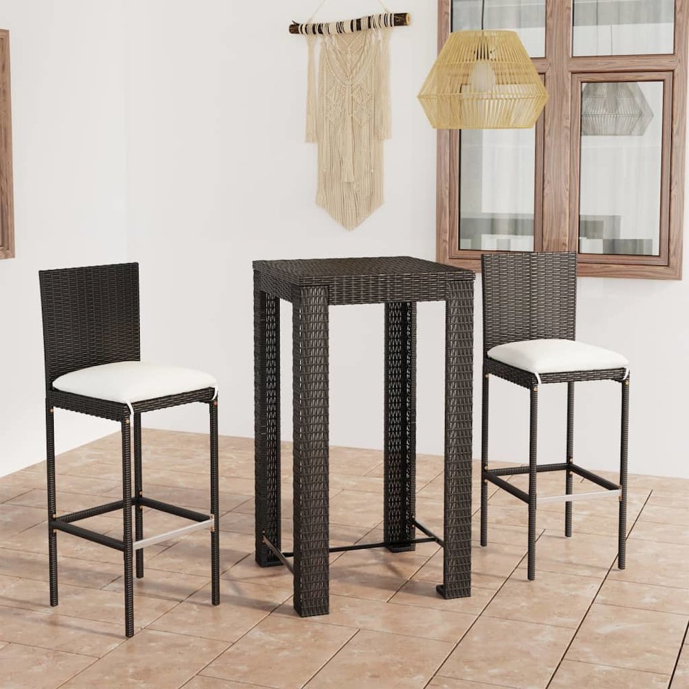 Garden Bar Set Black PE rattan, powder-coated steel, polyester. Picture 1