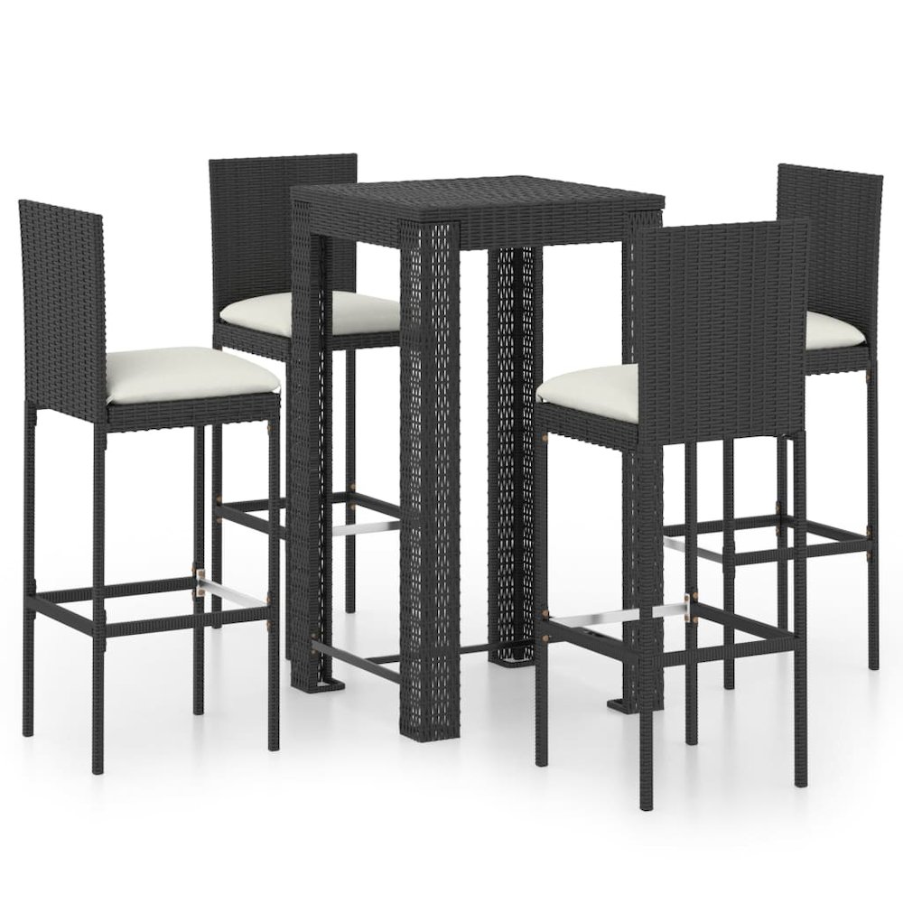Garden Bar Set Black PE rattan, powder-coated steel, polyester. Picture 2