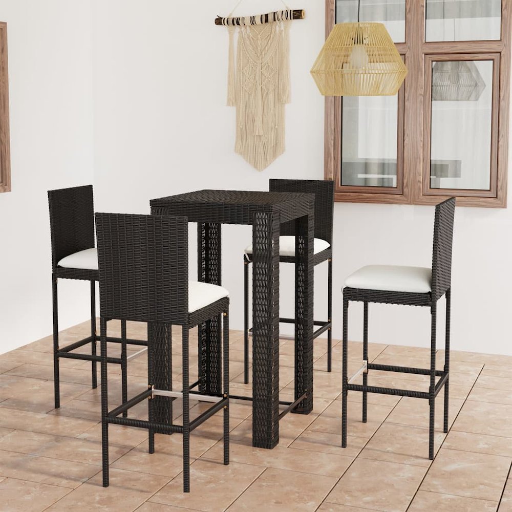 Garden Bar Set Black PE rattan, powder-coated steel, polyester. Picture 1
