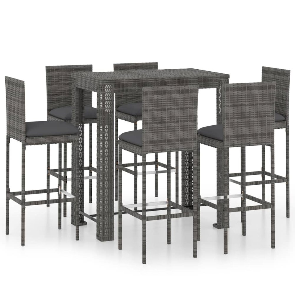 Garden Bar Set Gray PE rattan Medium Footrest Garden Bar Set. Picture 2