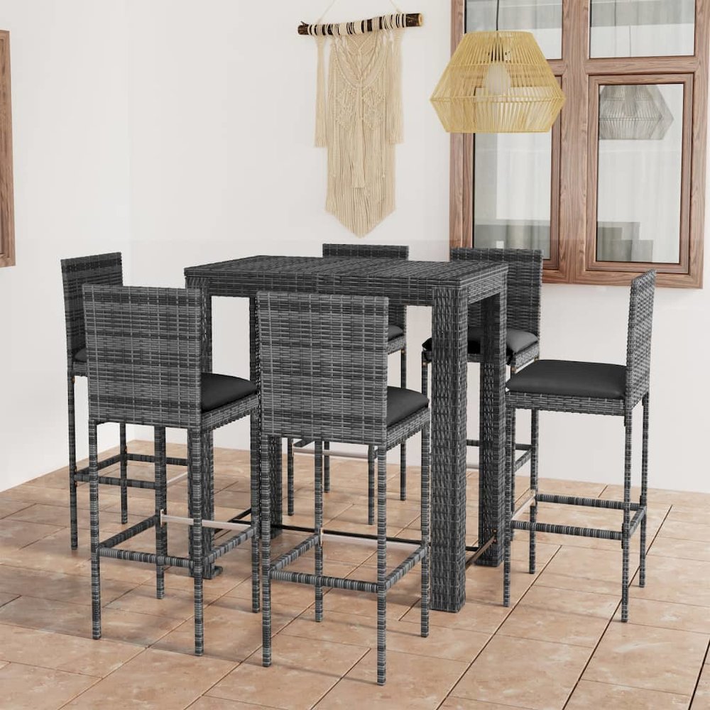 Garden Bar Set Gray PE rattan Medium Footrest Garden Bar Set. Picture 1