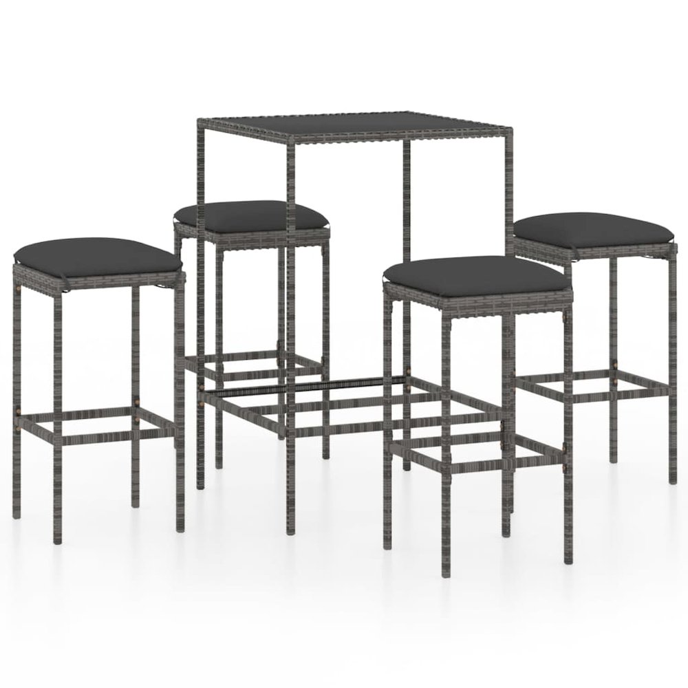 Garden Bar Set Grey PE Rattan, Powder-Coated Steel, Tempered Glass. Picture 2