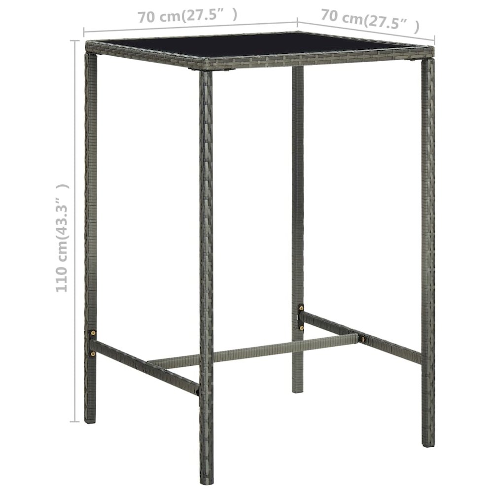 Garden Bar Set Grey PE Rattan, Powder-Coated Steel, Tempered Glass. Picture 11
