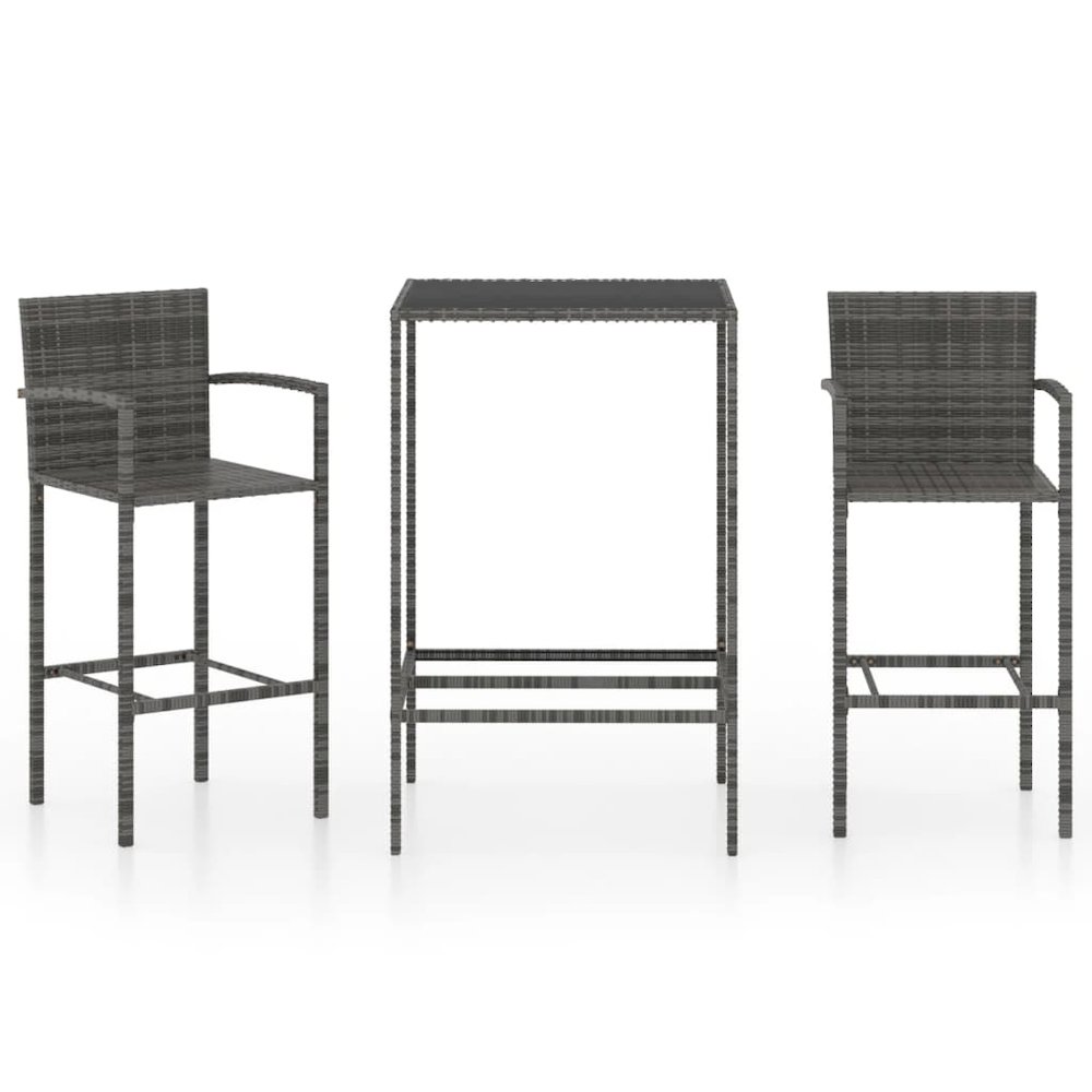 Garden Bar Set Grey PE rattan, powder-coated steel, tempered glass. Picture 2