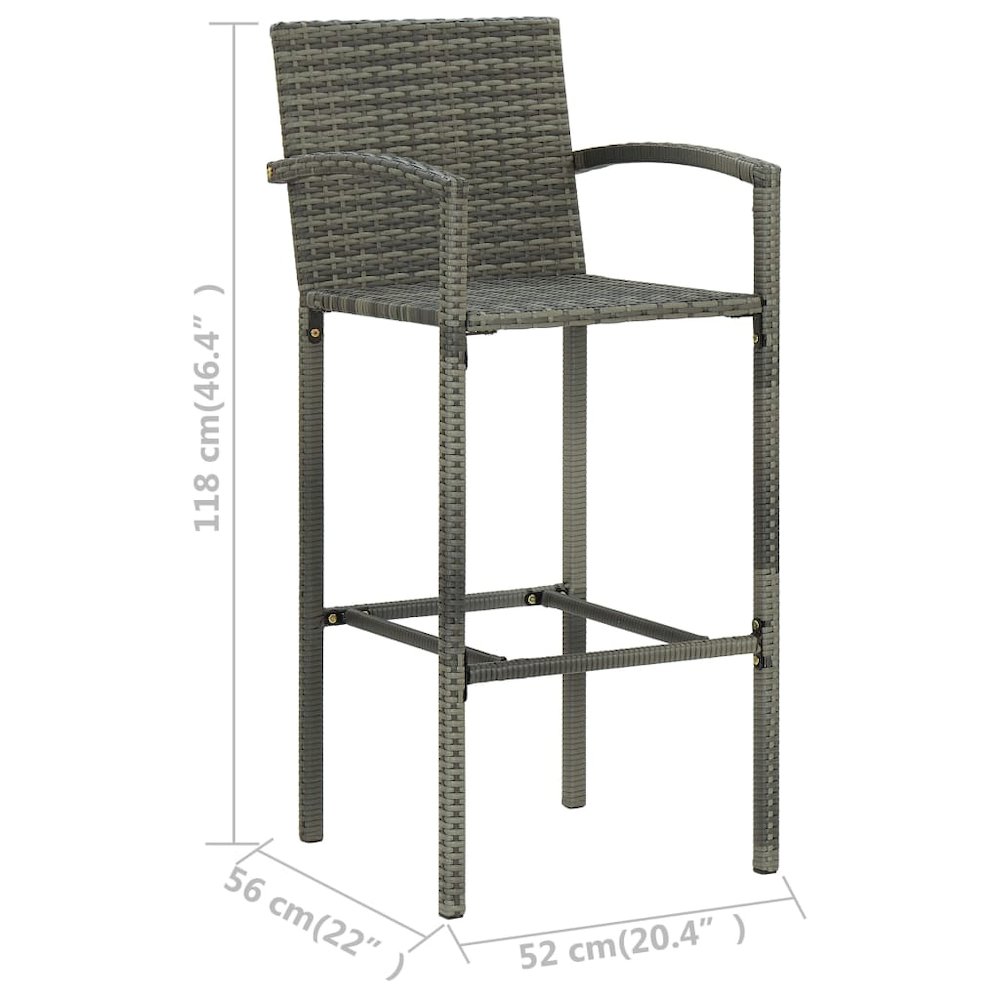 Garden Bar Set Grey PE rattan, powder-coated steel, tempered glass. Picture 12