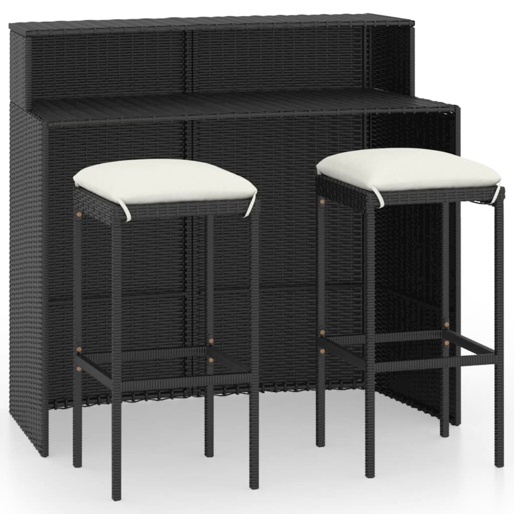 Garden Bar Set Black PE rattan, Powder-Coated Steel Medium. Picture 2