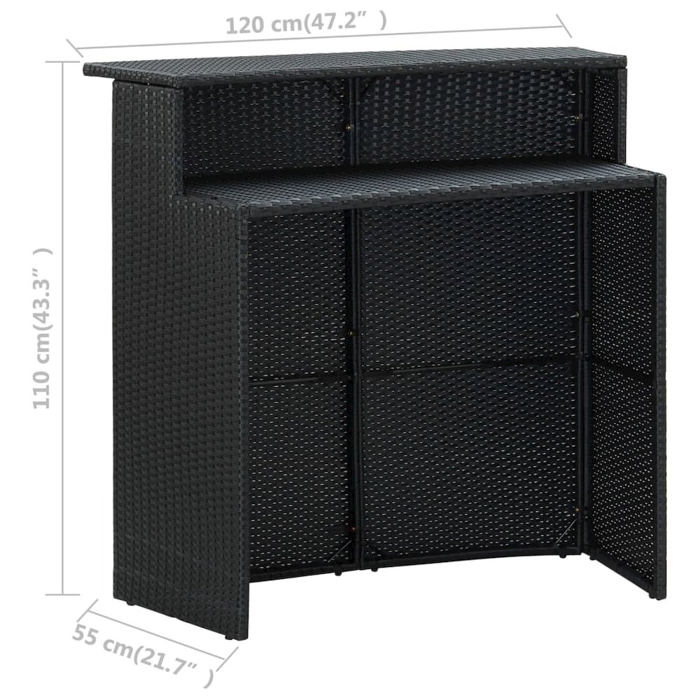 Garden Bar Set Black PE rattan, Powder-Coated Steel Medium. Picture 8
