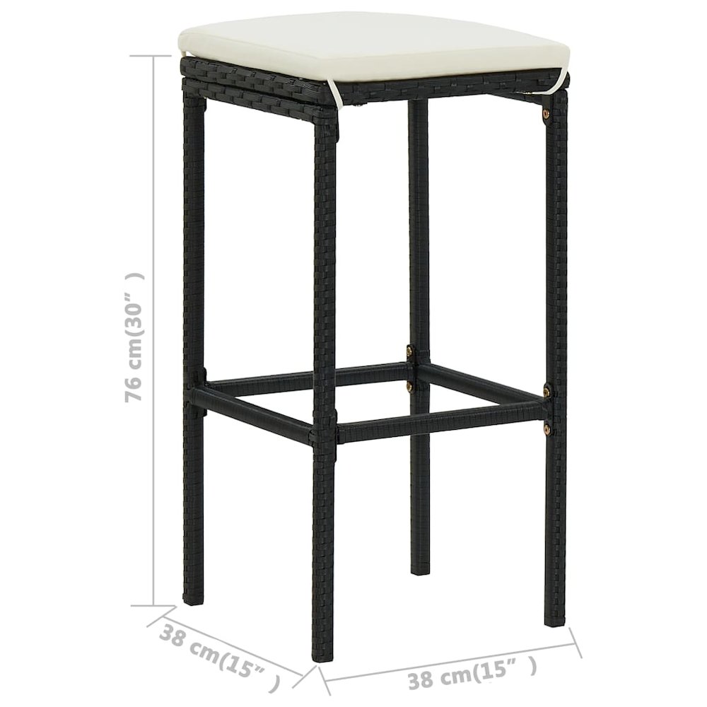 Garden Bar Set Black PE rattan, Powder-Coated Steel Medium. Picture 9