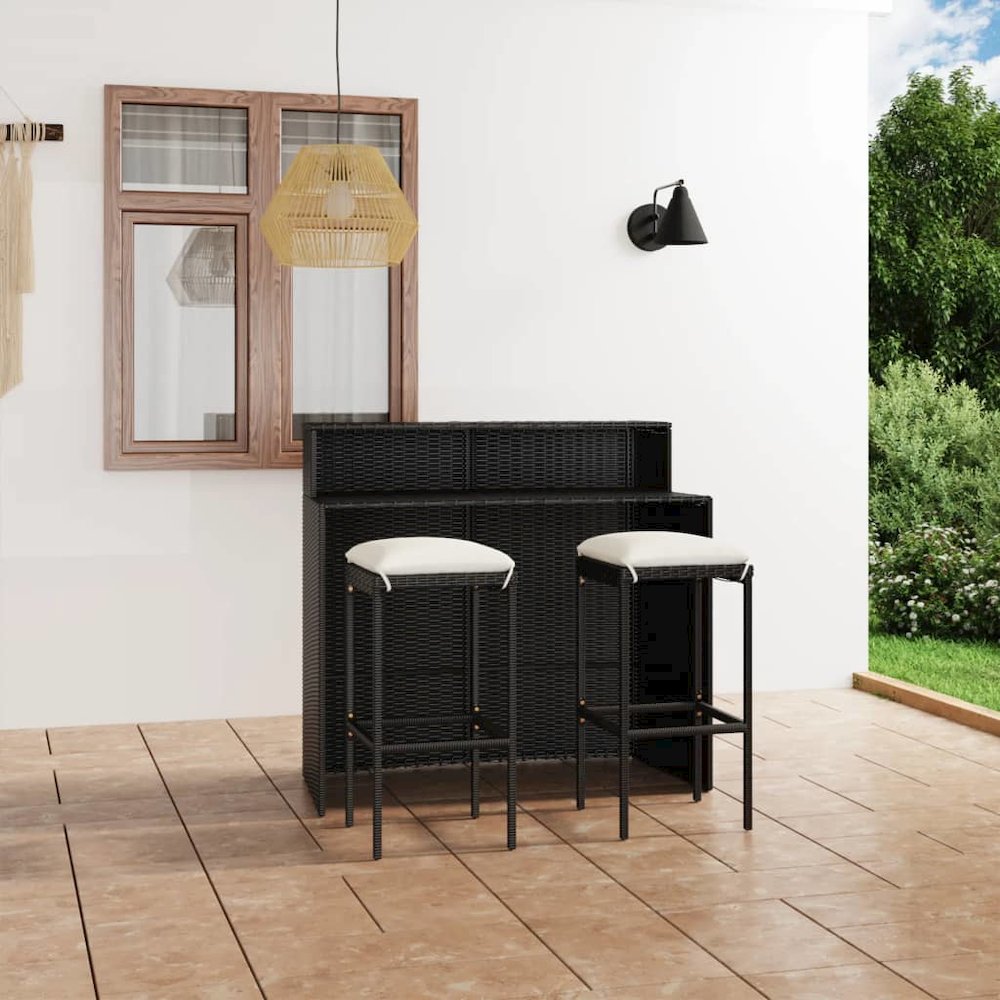 Garden Bar Set Black PE rattan, Powder-Coated Steel Medium. Picture 1