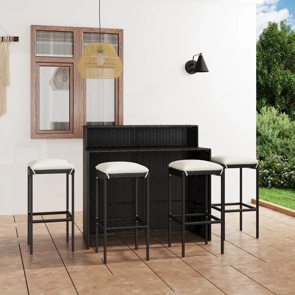 Garden Bar Set Black PE rattan Medium Removable Covers. Picture 1