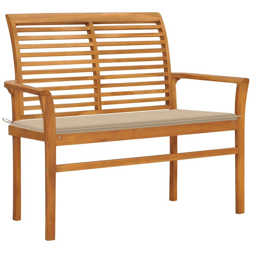 Garden Bench Beige Solid Teak wood 44.1 in Durable Garden Bench. Picture 1