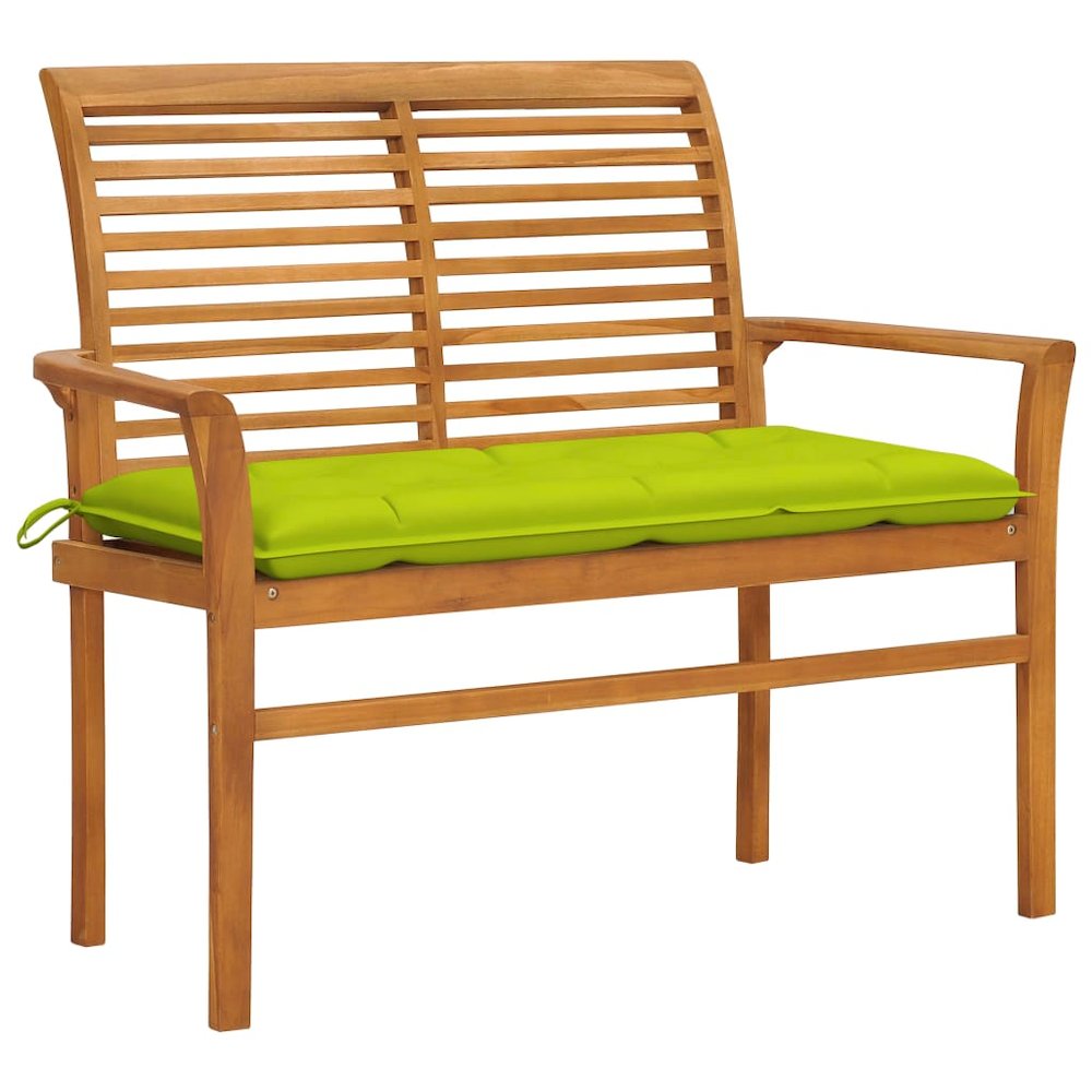 Patio Bench Natural wood, bright green cushion Smooth teak hardwood. Picture 1