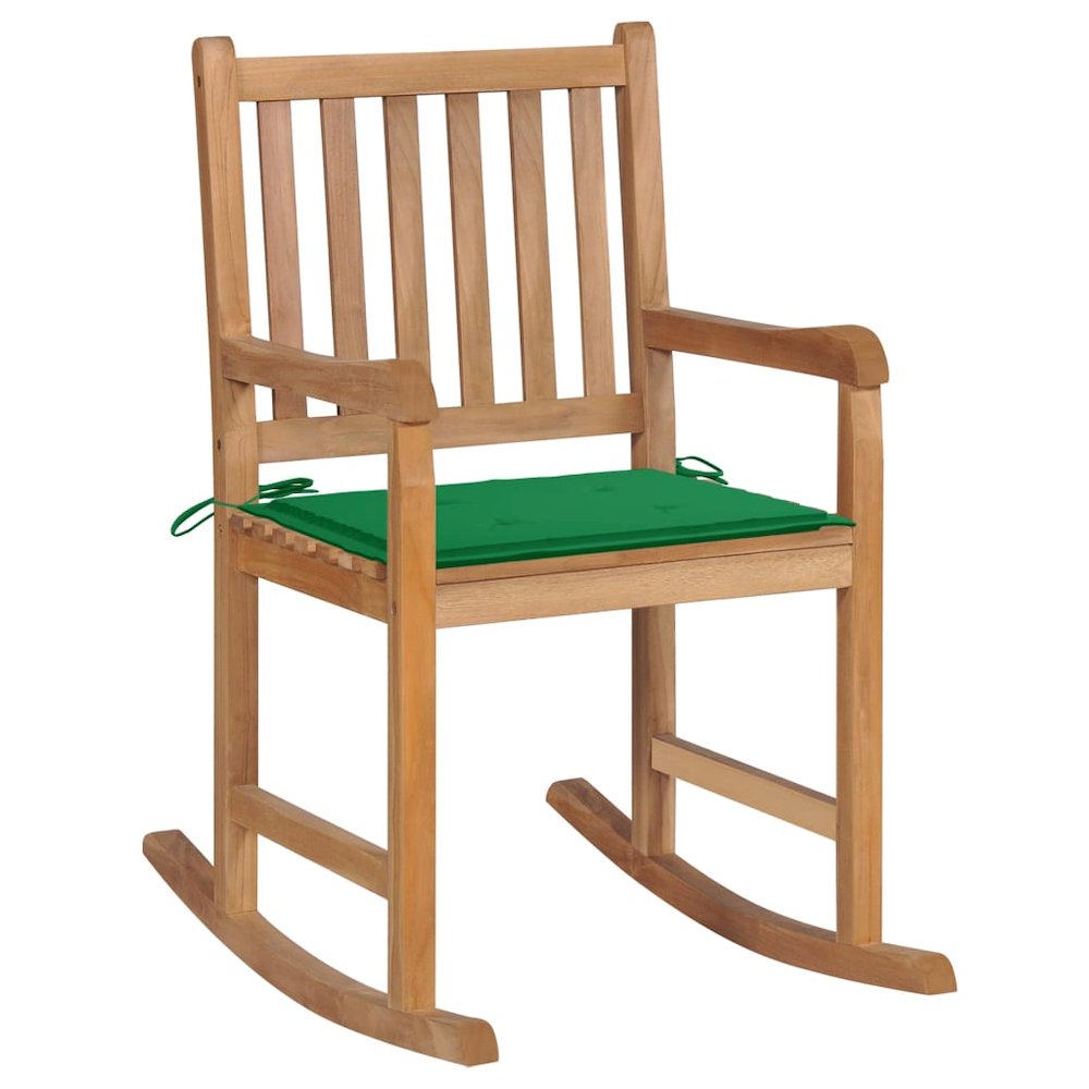 vidaXL Rocking Chair with Green Cushion Solid Teak Wood 2762. Picture 1