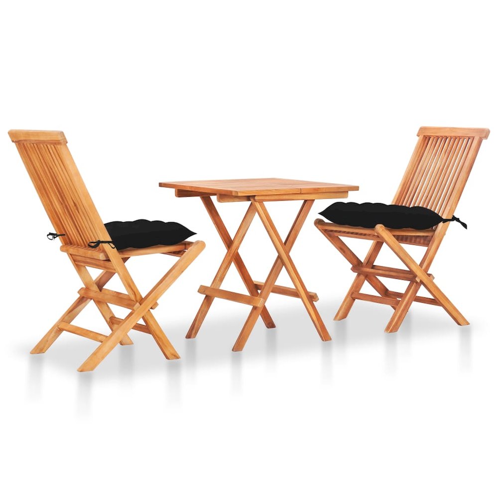 Bistro Set Set of 3 Natural Teak Solid Teak Wood and Polyester. Picture 1
