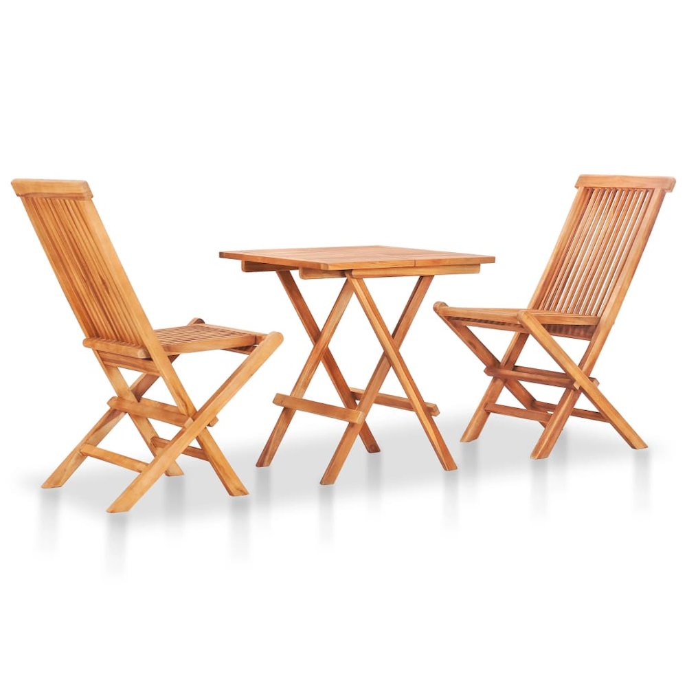 Bistro Set Set of 3 Natural Teak Solid Teak Wood and Polyester. Picture 2
