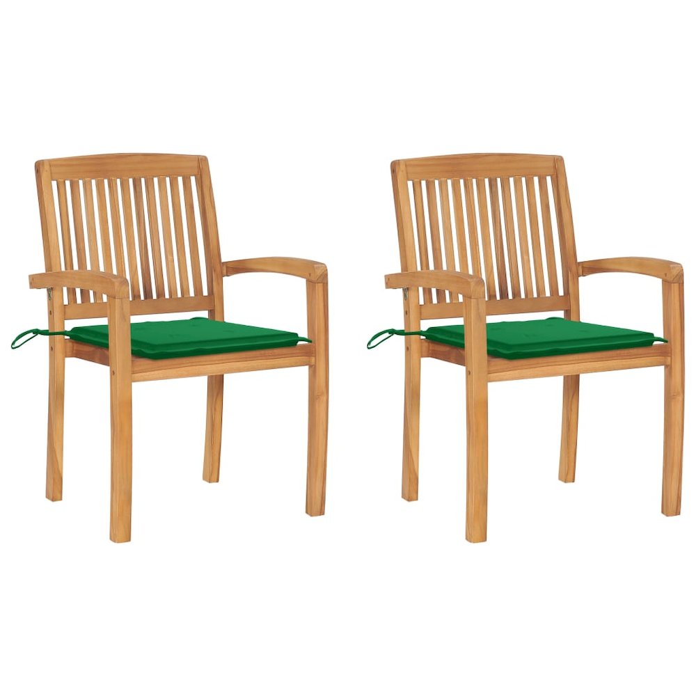 Garden Chair Set of 2 Teak wood with green cushions. Picture 1