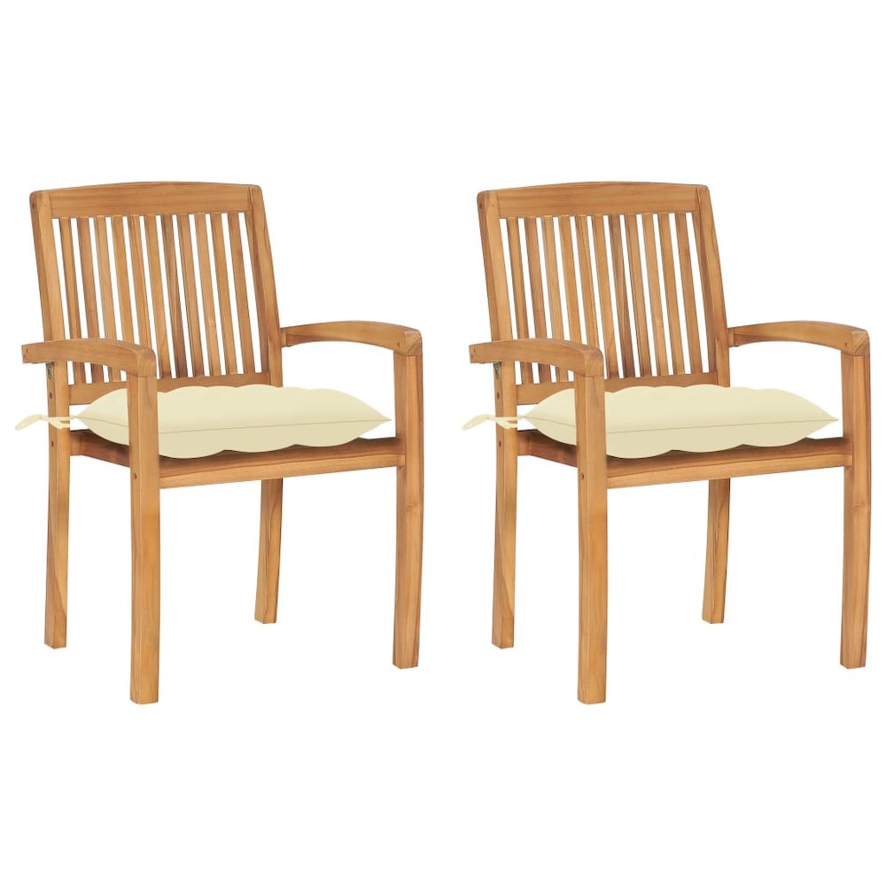 vidaXL Garden Chairs 2 pcs with Cream White Cushions Solid Teak Wood 3269. Picture 1
