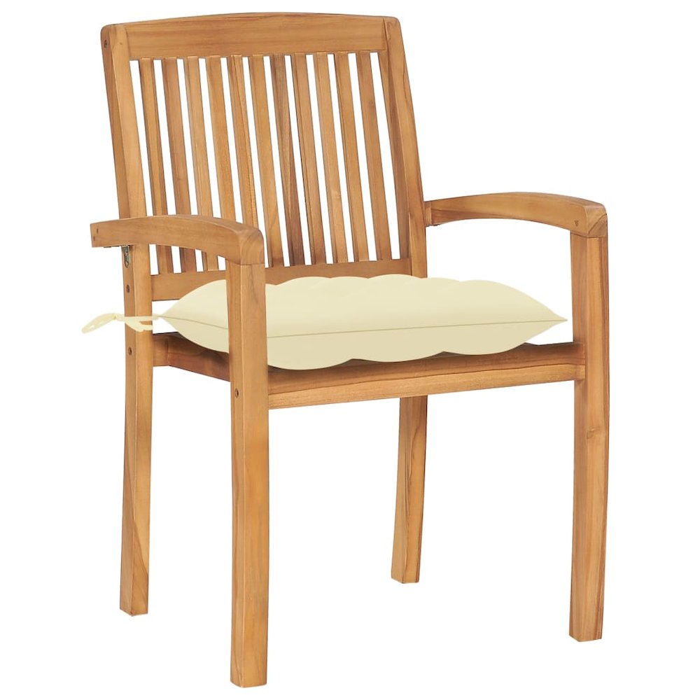 vidaXL Garden Chairs 2 pcs with Cream White Cushions Solid Teak Wood 3269. Picture 2