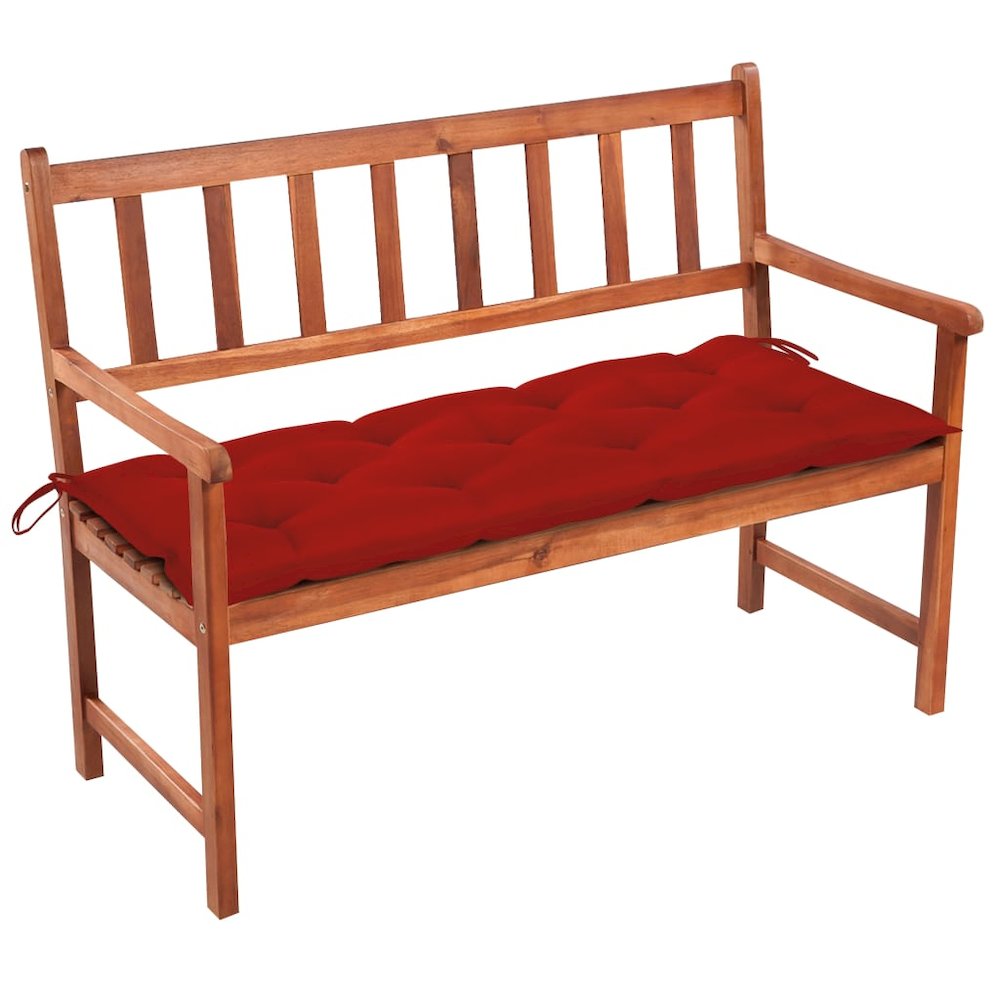 Garden Bench Wood brown with red cushion. Picture 1