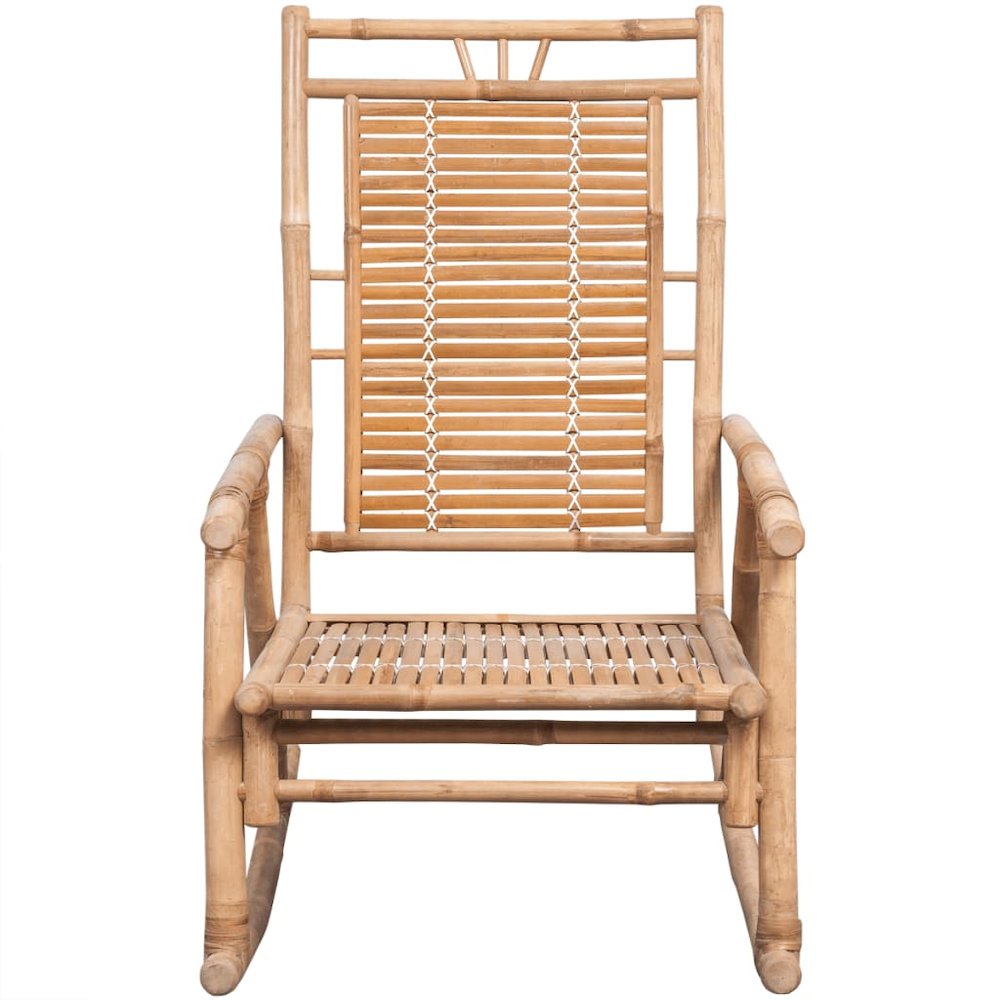 Rocking Chair Natural Bamboo, Red Cushion Bamboo, Polyester Cushion. Picture 3