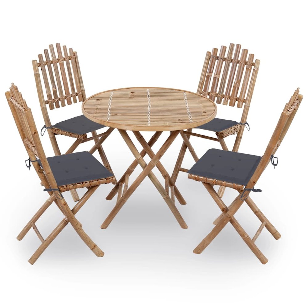 Outdoor Dining Set Natural Bamboo Bamboo, Polyester Medium. Picture 1