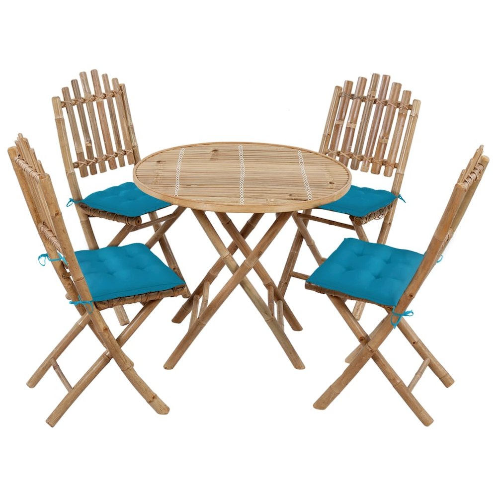 Patio Dining Set Set of 4 Light Blue Bamboo, Polyester Foldable. Picture 1