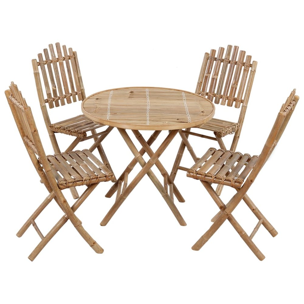 Patio Dining Set Set of 4 Light Blue Bamboo, Polyester Foldable. Picture 2