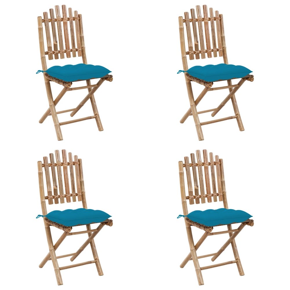 Patio Dining Set Set of 4 Light Blue Bamboo, Polyester Foldable. Picture 3