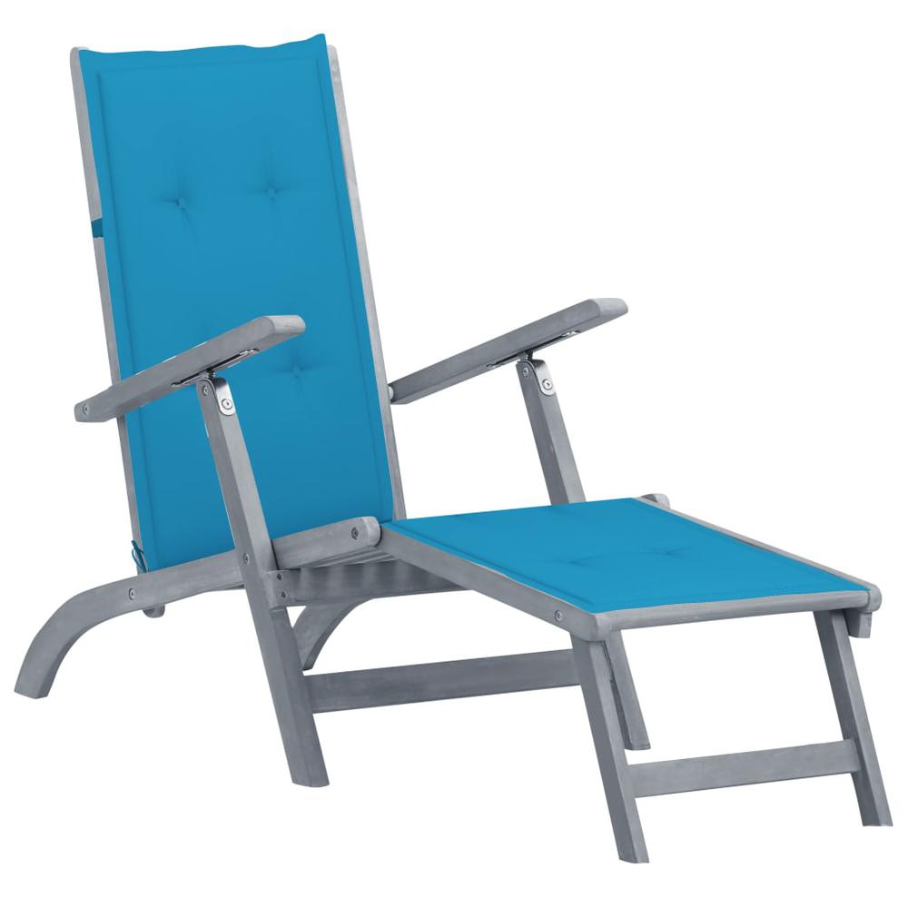 Patio Deck Chair with Footrest and Cushion Solid Wood Acacia. Picture 12