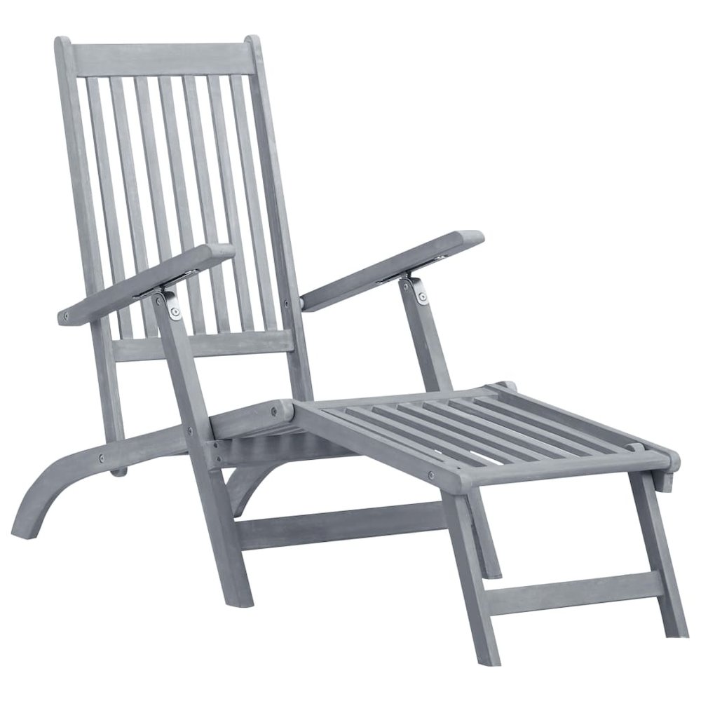 Patio Deck Chair Royal Blue Cushion Solid Acacia Wood, 100% Polyester. Picture 2