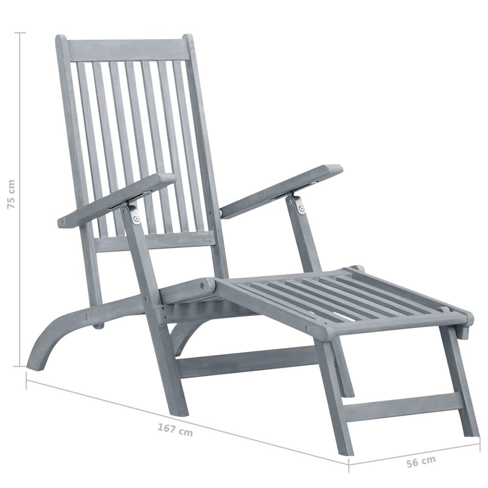 Patio Deck Chair Royal Blue Cushion Solid Acacia Wood, 100% Polyester. Picture 11