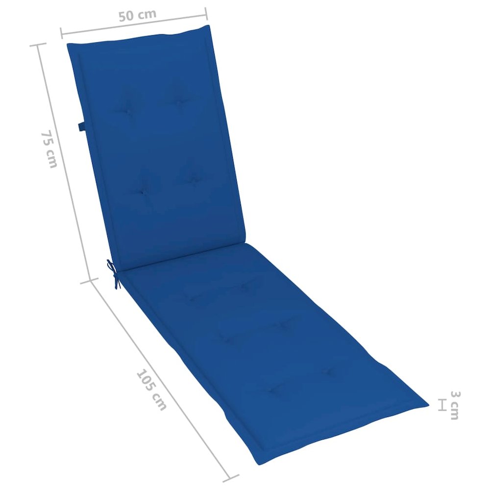 Patio Deck Chair Royal Blue Cushion Solid Acacia Wood, 100% Polyester. Picture 12