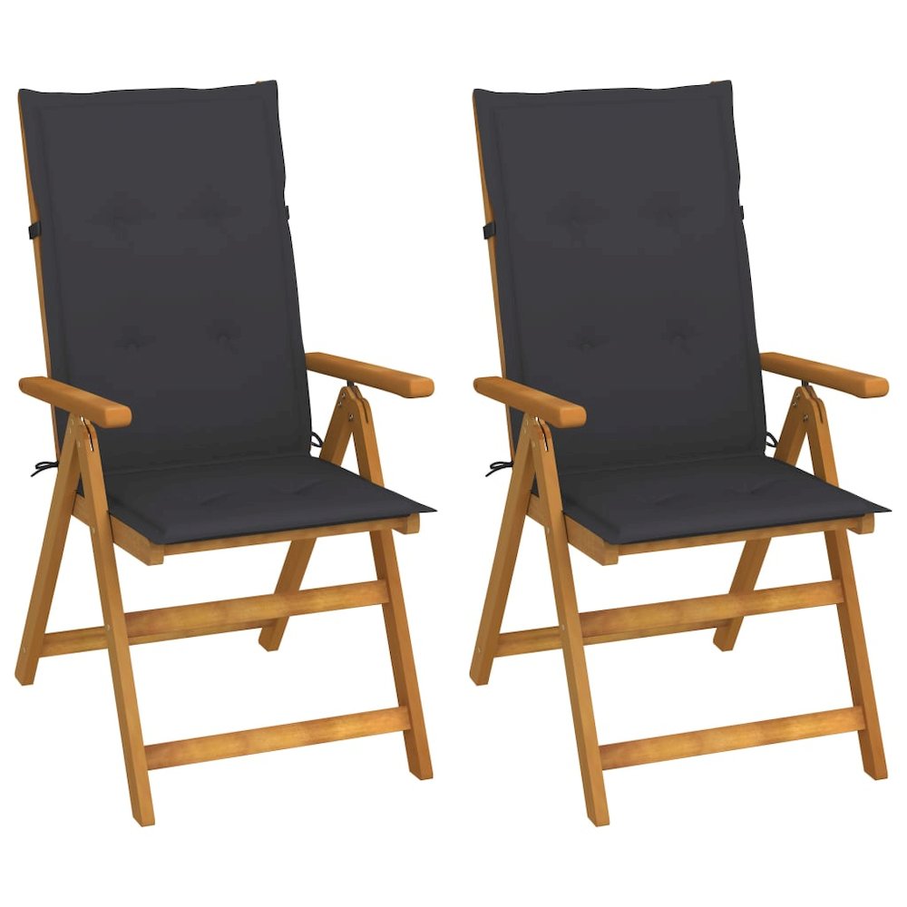 Garden Chair Set of 2 Gray Cushion, Natural Wood. Picture 1