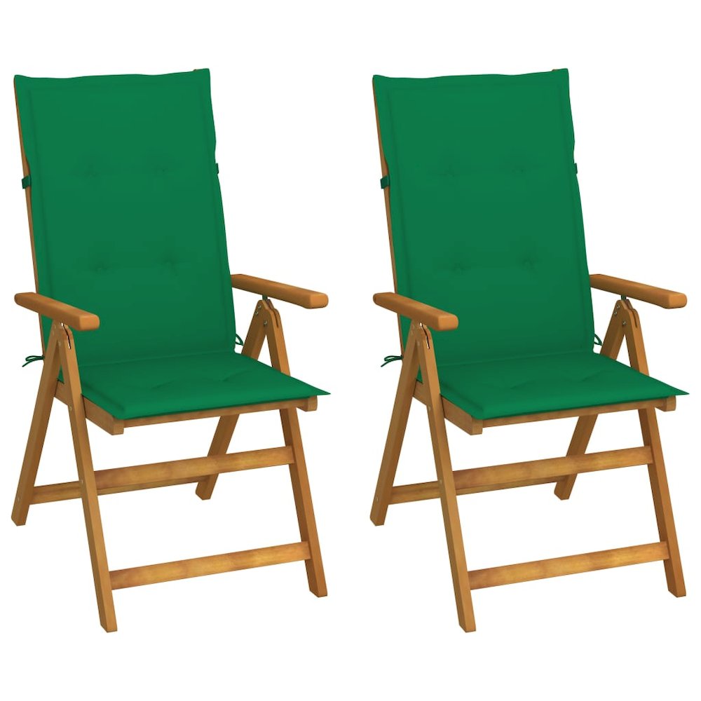 Garden Chair Set of 2 Green cushions, Natural wood. Picture 1