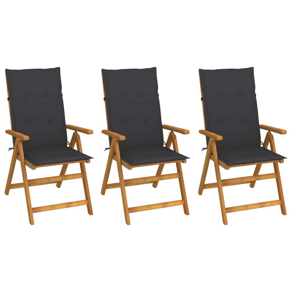 Garden Chair Set of 3 Anthracite Solid Acacia wood Standard. Picture 1