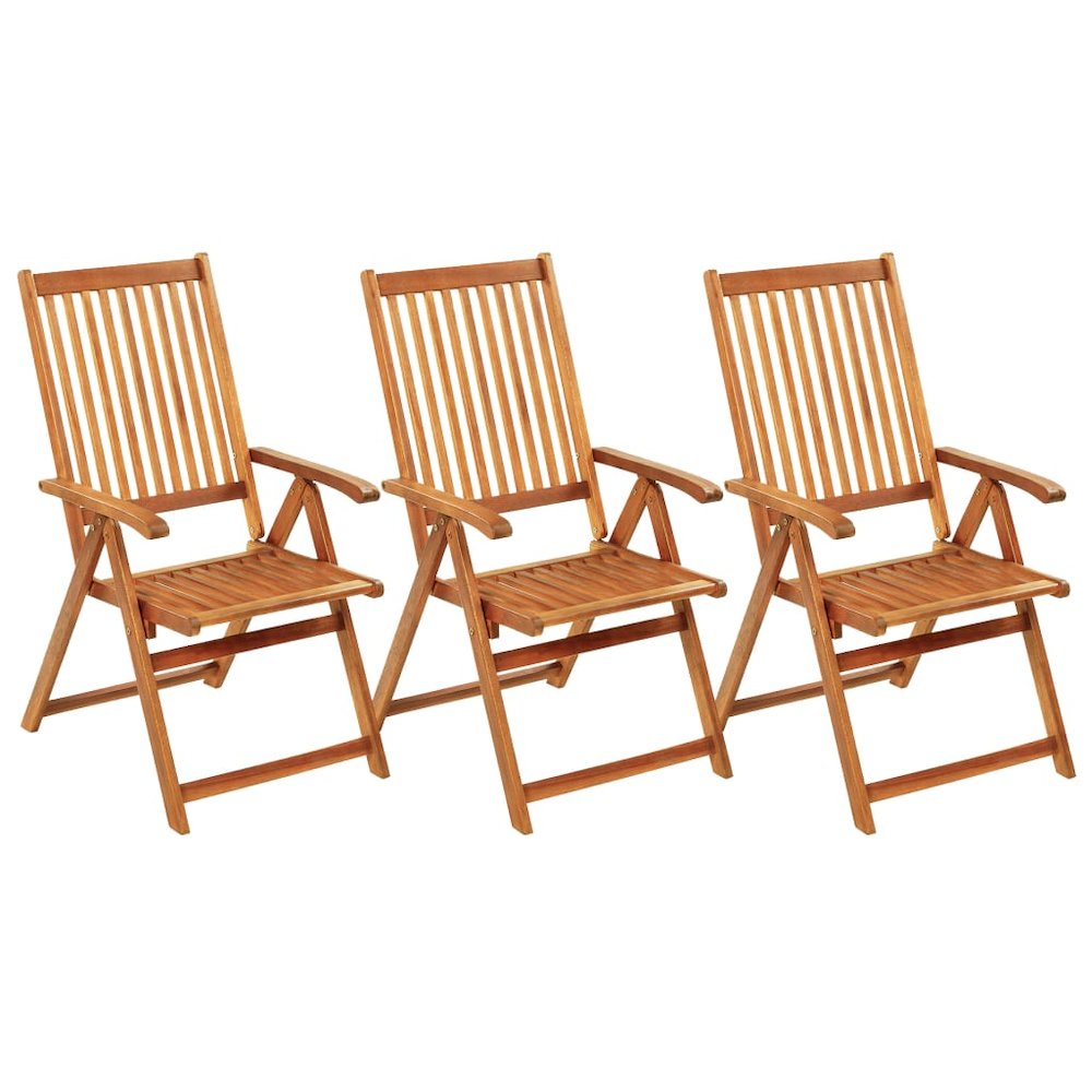 Garden Chair Set of 3 Red, Brown Solid Acacia Wood, 100% Polyester. Picture 2