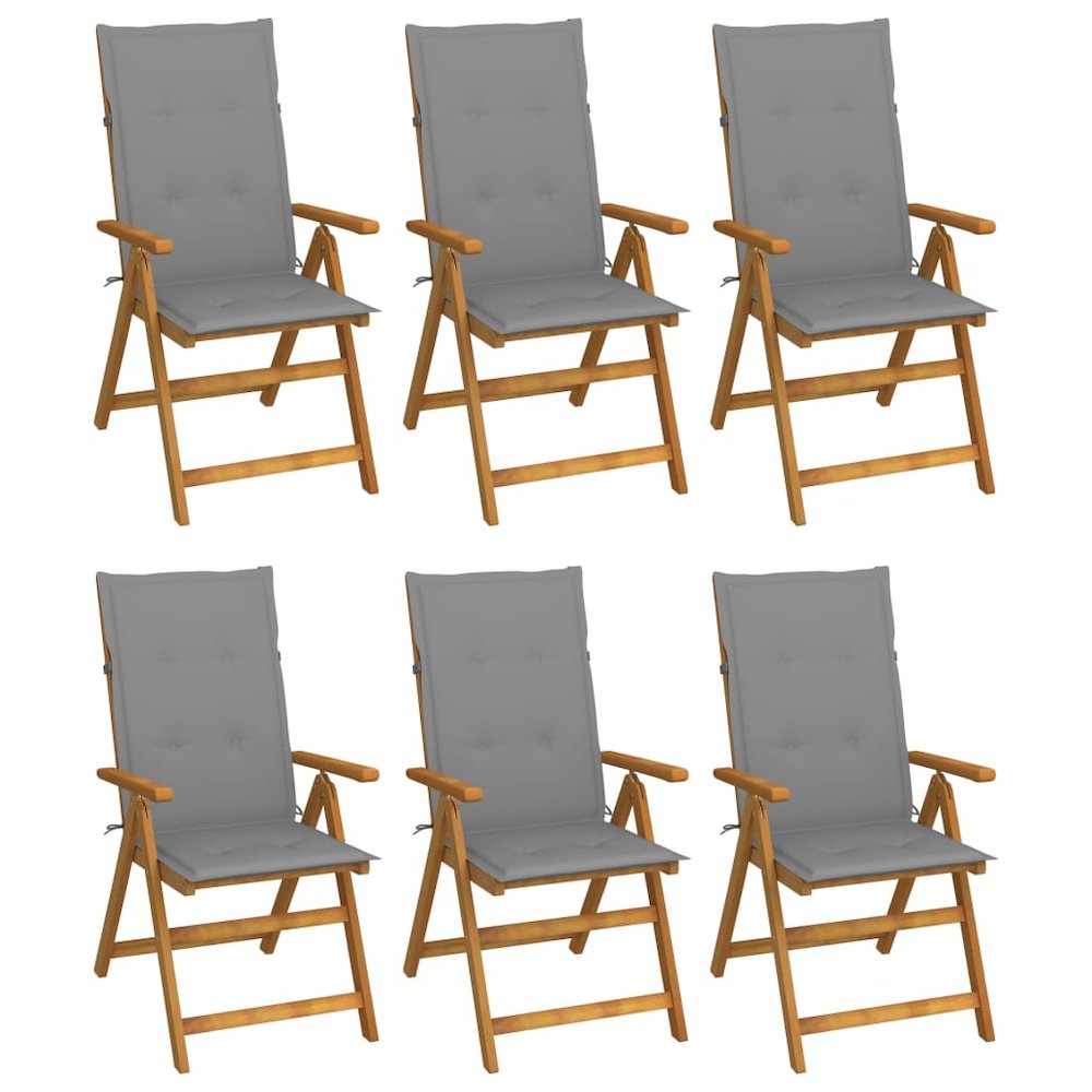 Garden Chair Set of 6 Natural acacia wood, Grey cushion. Picture 1