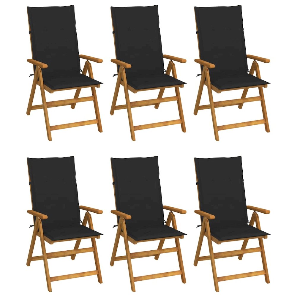 Garden Chair Set of 6 Wood, Black Solid Acacia Wood Medium. Picture 1