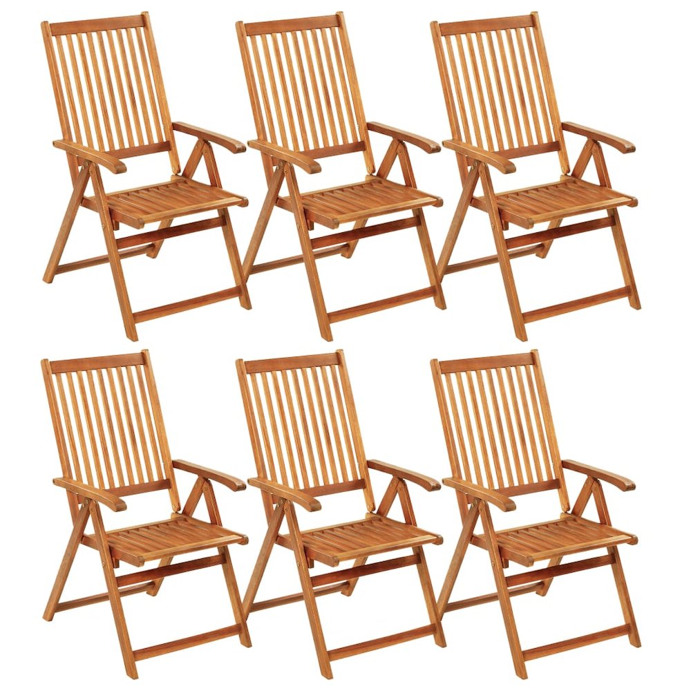 Garden Chair Set of 6 Wood, Black Solid Acacia Wood Medium. Picture 2