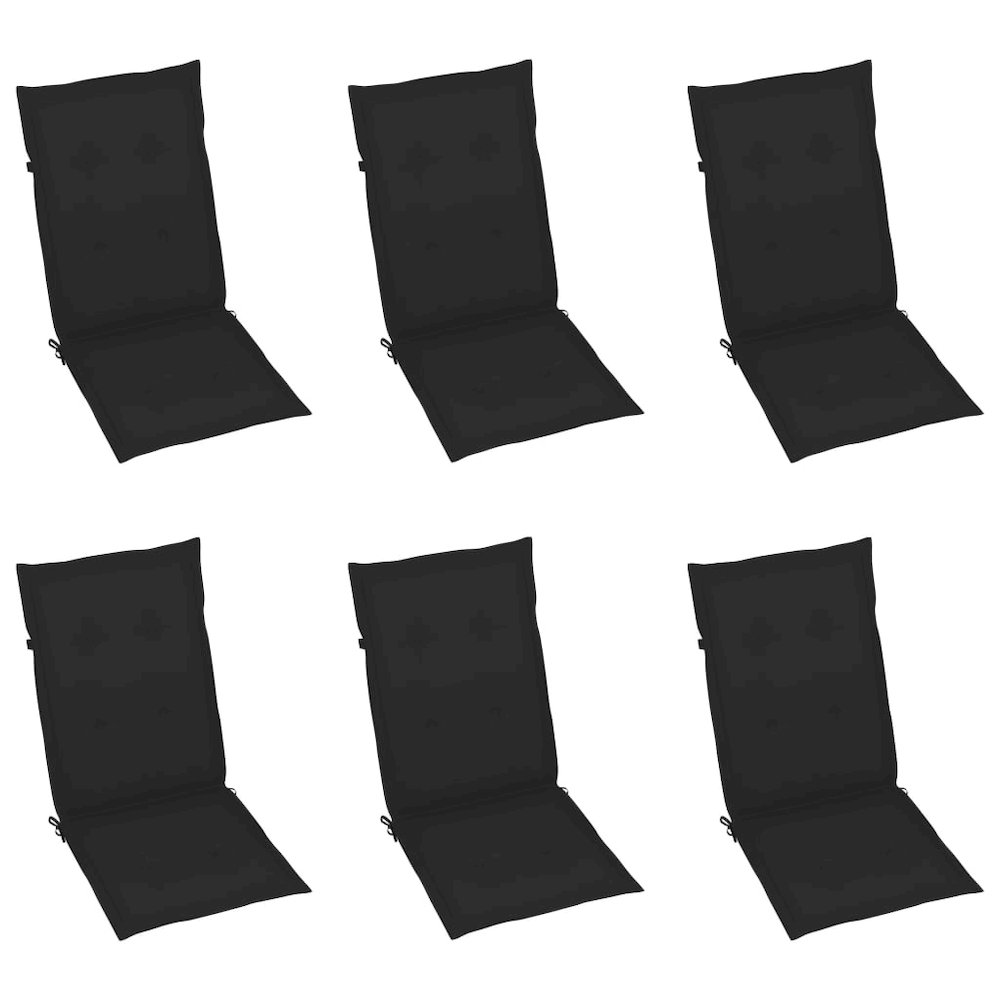 Garden Chair Set of 6 Wood, Black Solid Acacia Wood Medium. Picture 6