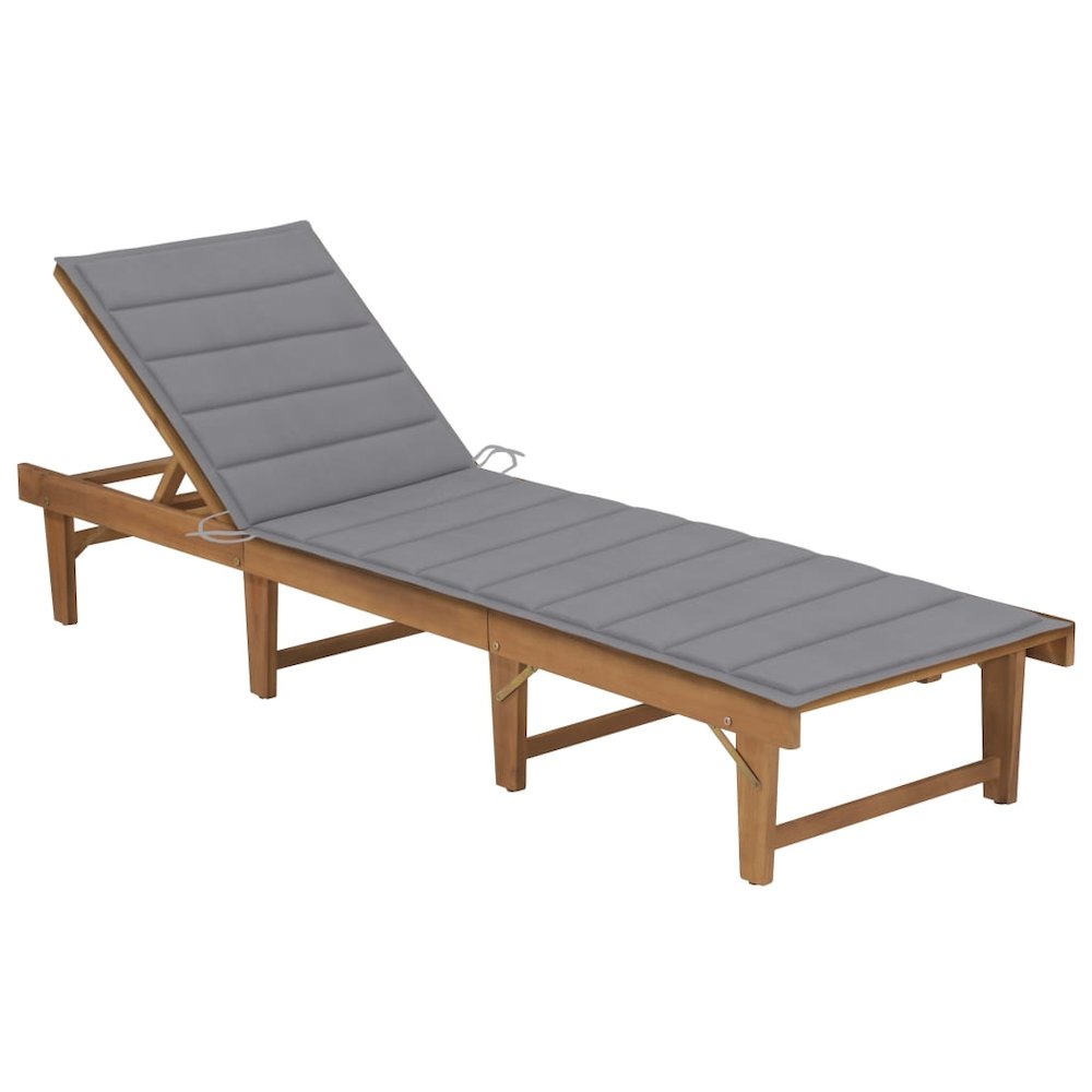 Sun Lounger Grey Solid acacia wood Standard Foldable. Picture 1