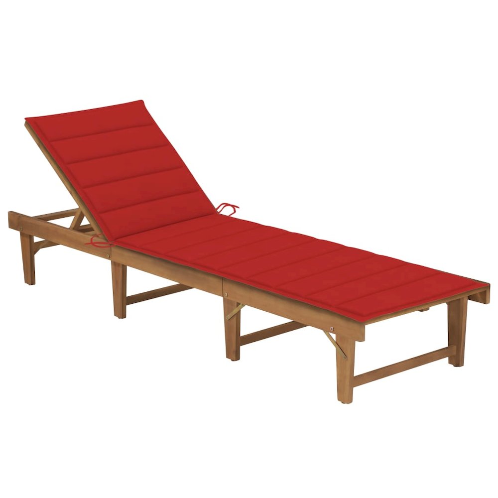 Sun Lounger Red cushion Solid Acacia wood Normal Foldable. Picture 1