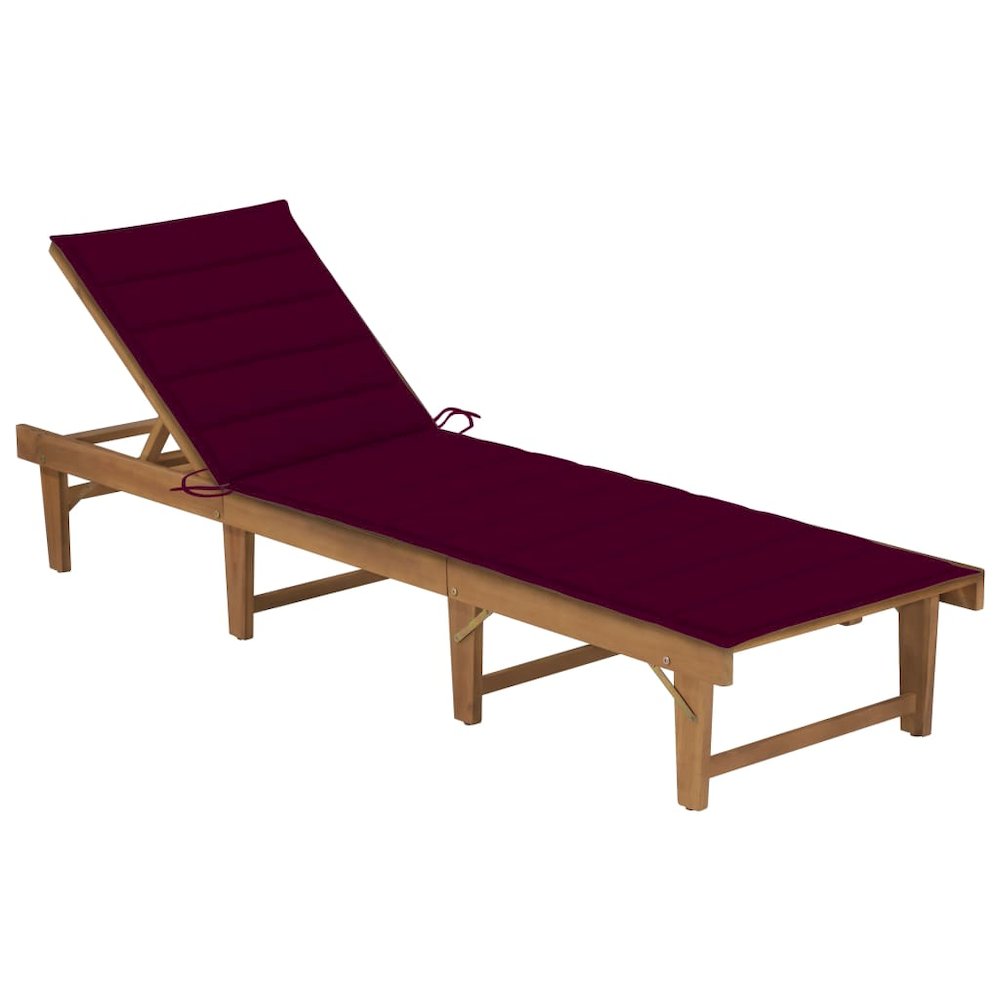 Sun Lounger Wine red cushion, natural wood finish. Picture 1